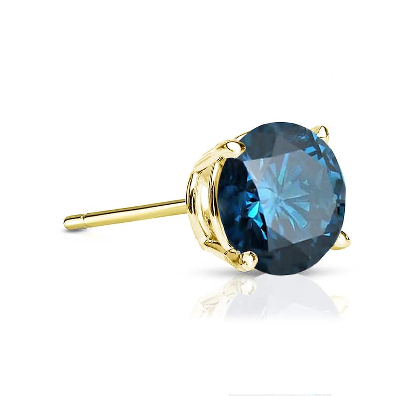 Auriya 1/2ctw Round Blue Diamond SINGLE (1) Stud Earring 14k Gold