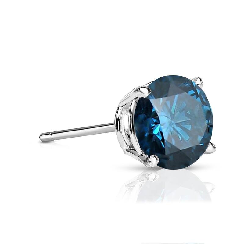 Auriya 1/2ctw Round Blue Diamond SINGLE (1) Stud Earring 14k Gold - White