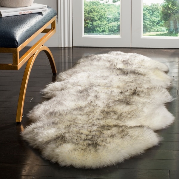 Safavieh Prairie Natural Pelt Sheepskin Wool Ivory/ Smoke Grey Shag Rug - 2' x 6'