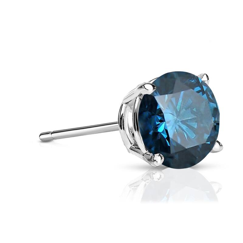 Auriya 14k Gold 3/4ct TDW Round SINGLE STUD (1) Blue Diamond Earring
