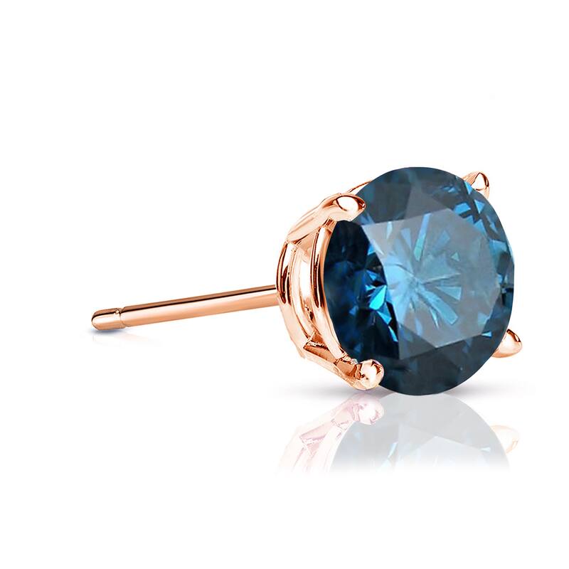 Auriya 14k Gold 3/4ct TDW Round SINGLE STUD (1) Blue Diamond Earring