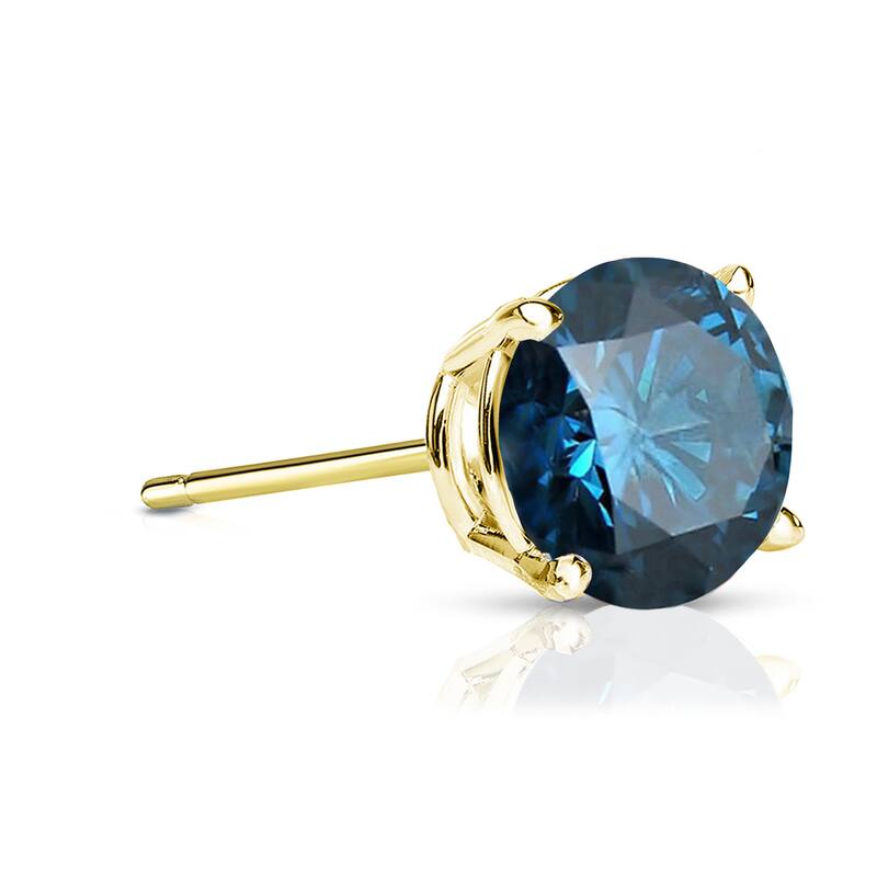 Auriya 14k Gold 3/4ct TDW Round SINGLE STUD (1) Blue Diamond Earring