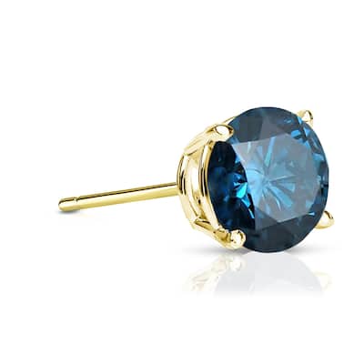 Auriya 14k Gold 3/4ct TDW Round SINGLE STUD (1) Blue Diamond Earring