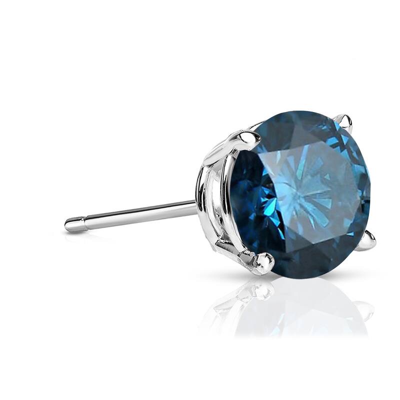 Auriya 14k Gold 1ct TDW Round SINGLE (1) Blue Diamond Stud Earring