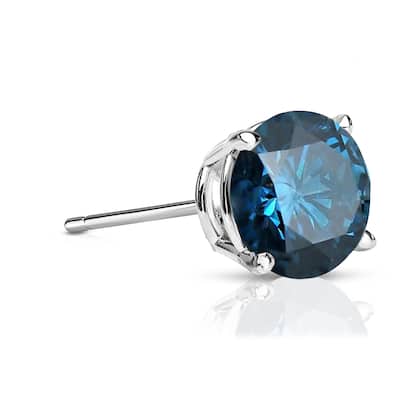 Auriya 14k Gold 1ct TDW Round SINGLE (1) Blue Diamond Stud Earring