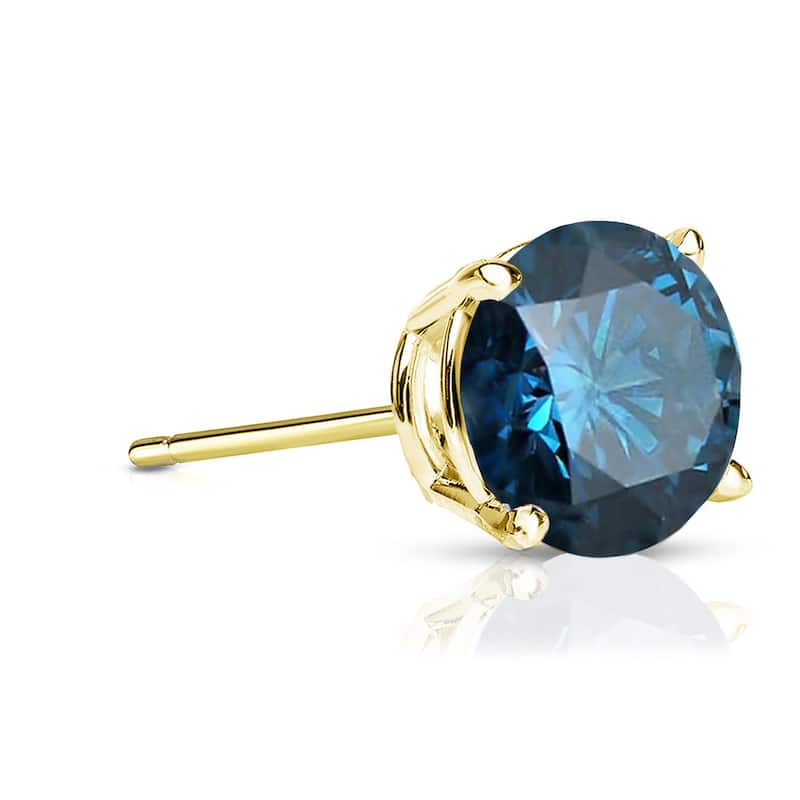 Auriya 14k Gold 1ct TDW Round SINGLE (1) Blue Diamond Stud Earring