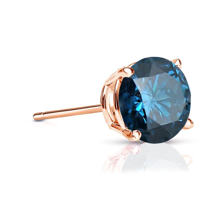 Auriya 14k Gold 1ct TDW Round SINGLE (1) Blue Diamond Stud Earring
