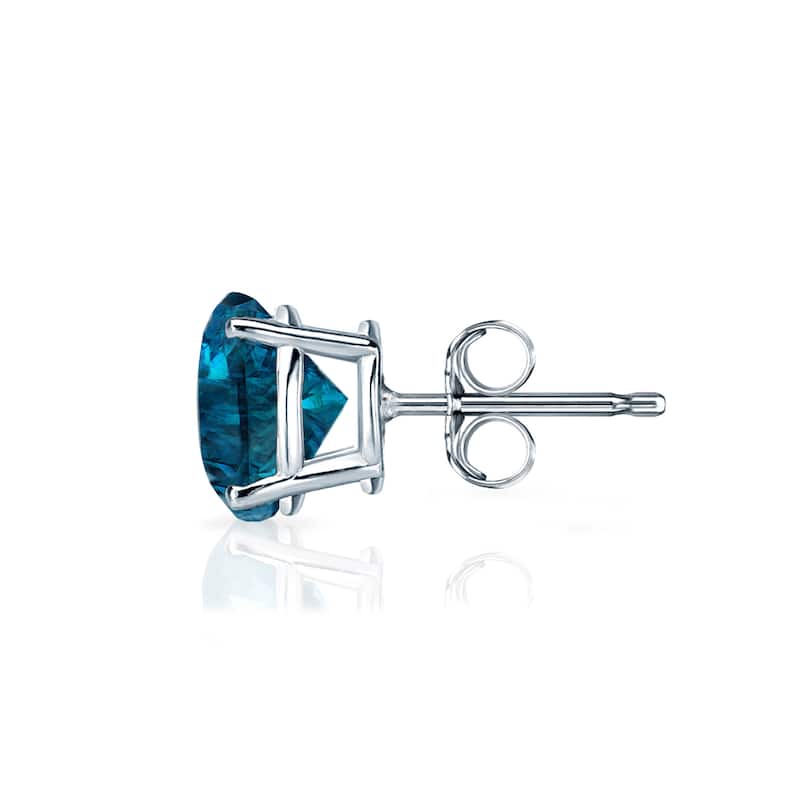 Auriya 14k Gold 1ct TDW Round SINGLE (1) Blue Diamond Stud Earring