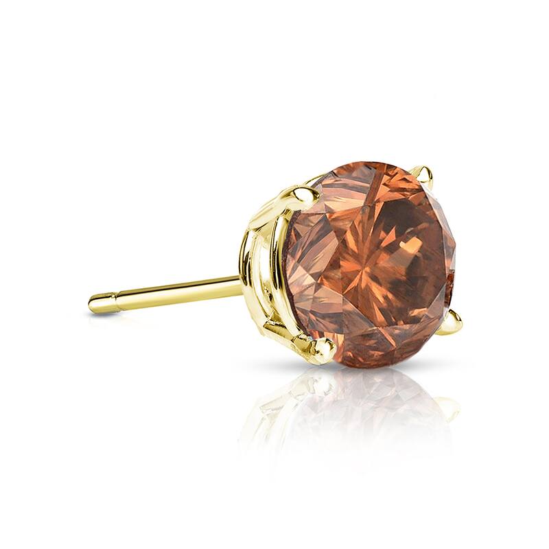 Auriya 14k Gold 1/3ct TDW Round SINGLE (1) Brown Diamond Stud Earring