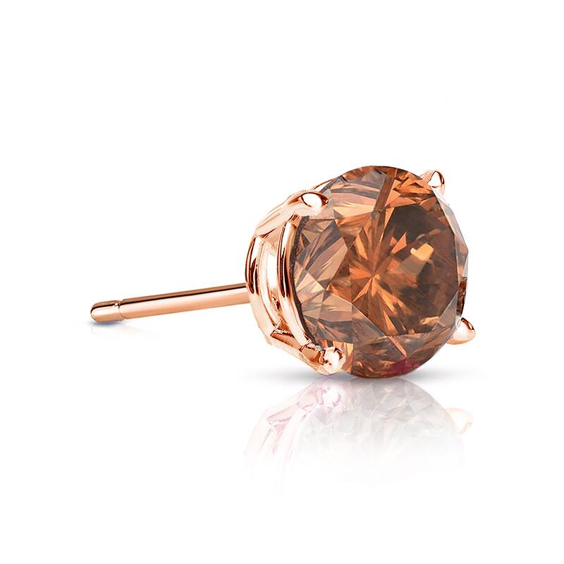 Auriya 14k Gold 1/3ct TDW Round SINGLE (1) Brown Diamond Stud Earring