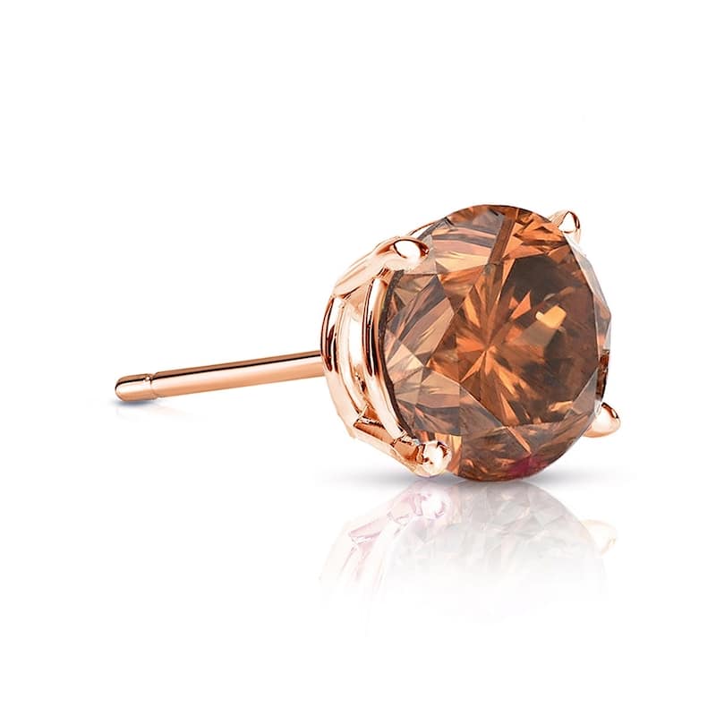 Auriya 1/2ctw Round Brown Diamond SINGLE (1) Stud Earring 14k Gold - Rose