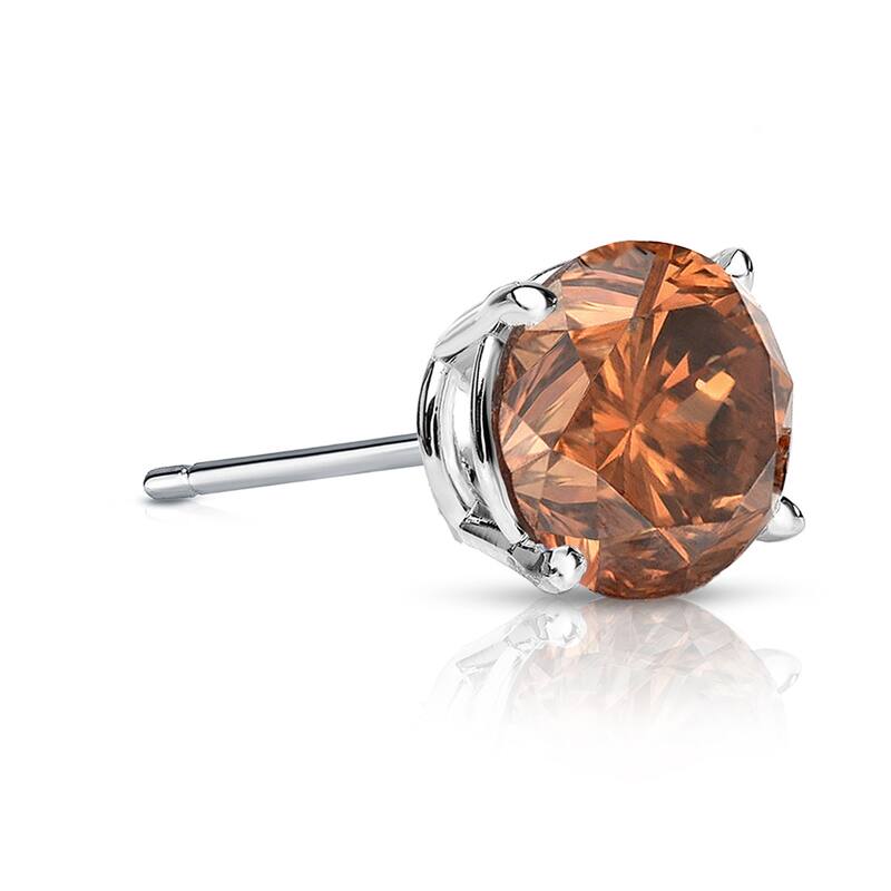 Auriya 14k Gold 3/4ct TDW Round SINGLE (1) Brown Diamond Stud Earring