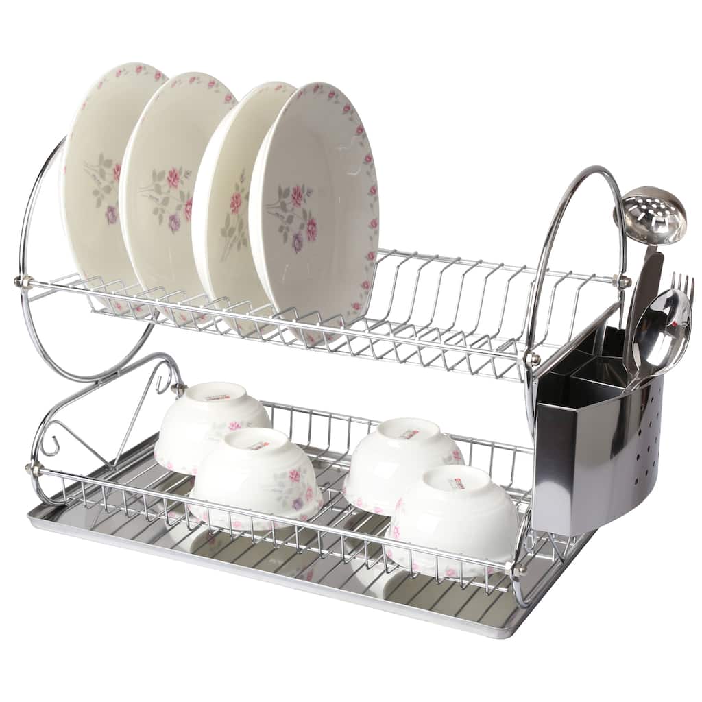 Mega Chef Chrome Plated Iron Wire 17.5-inch 2-shelf Dish Rack - Silver