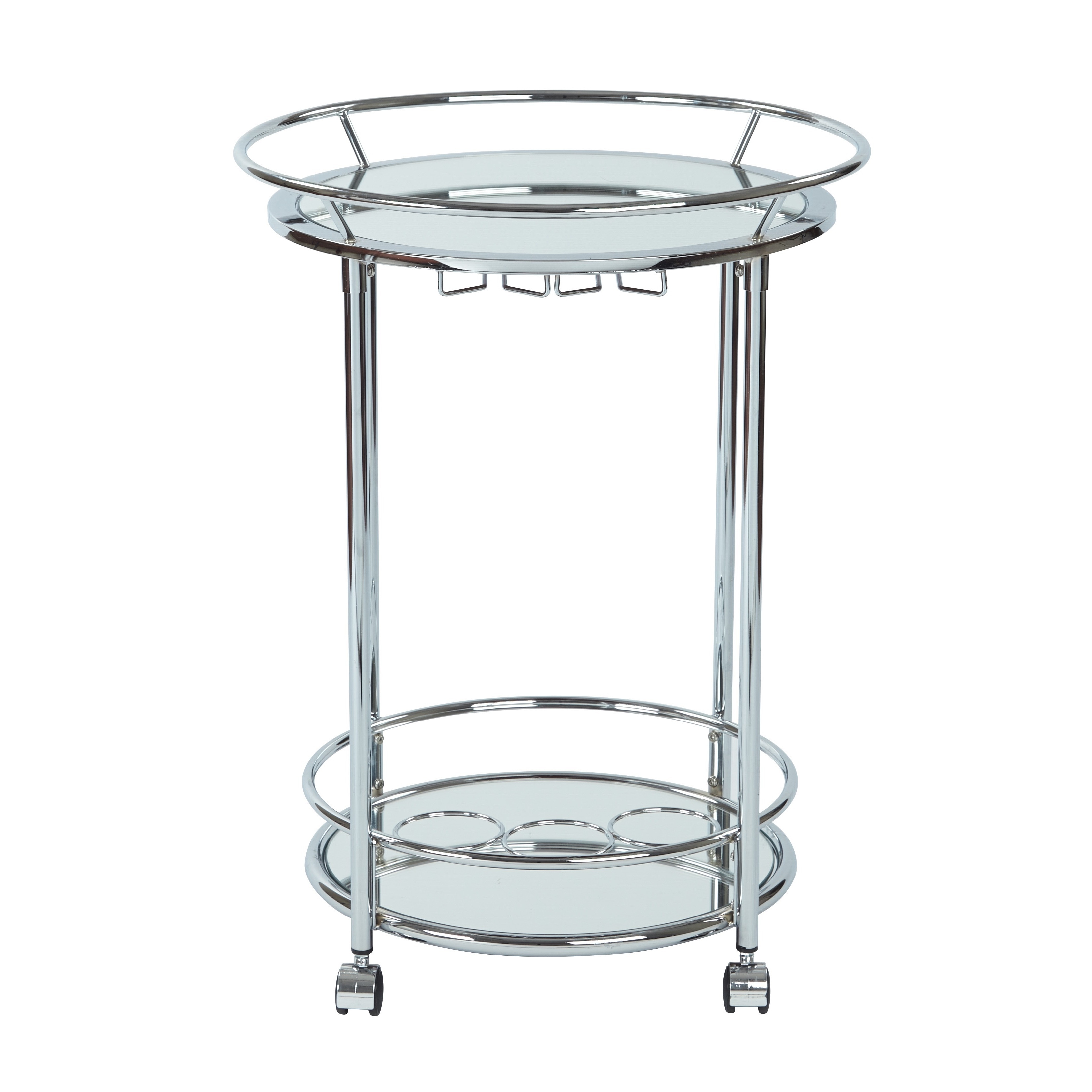 OSP Silver Orchid Rita Serving Cart with Chrome Finish and Casters and Mirror