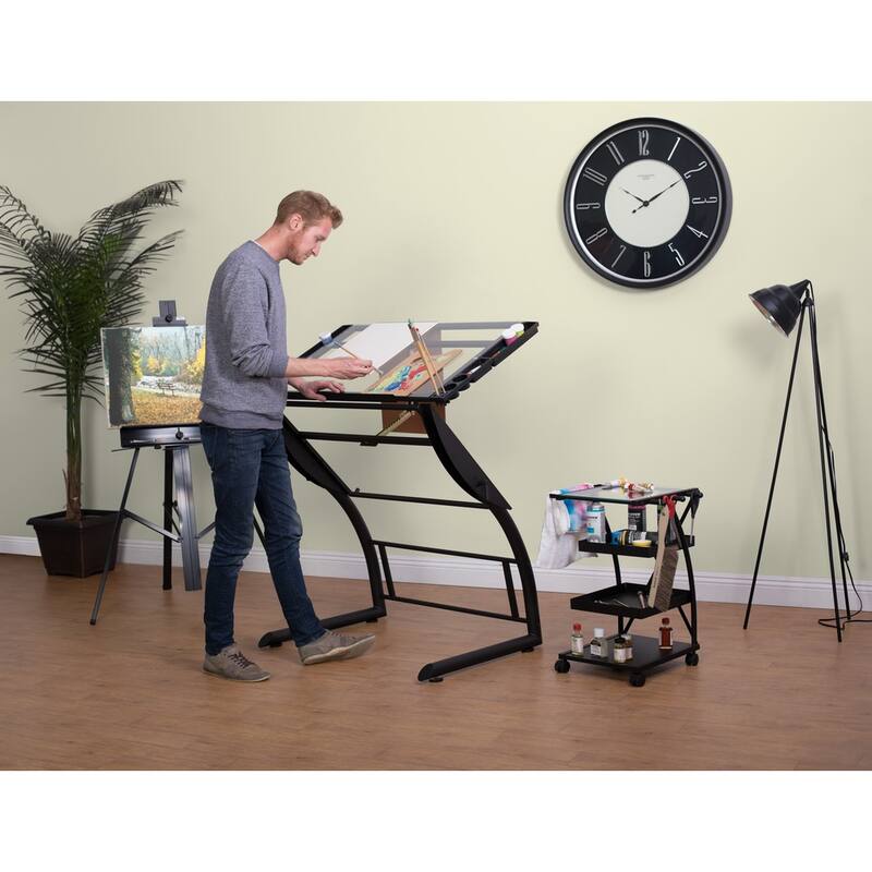 Studio Designs Triflex Metal and Glass Drawing Table Height Adjustable