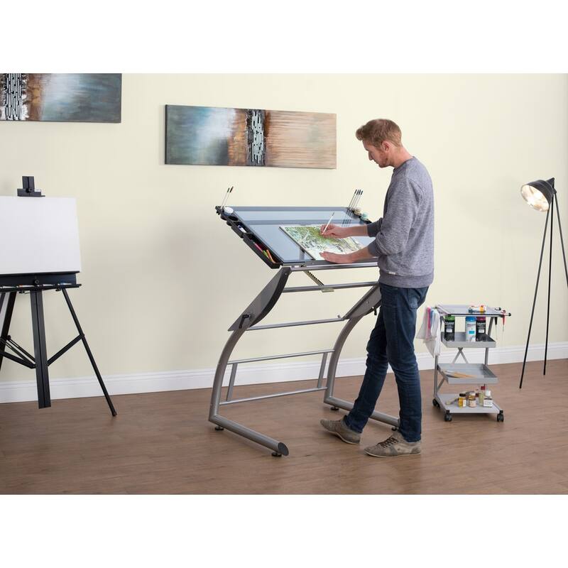 Studio Designs Triflex Metal and Glass Drawing Table Height Adjustable