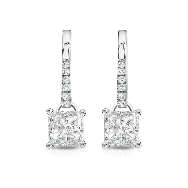 Auriya 14k Gold 1 1/2ctw Princess-cut Diamond Dangle Earrings (I-J, SI2-SI3)