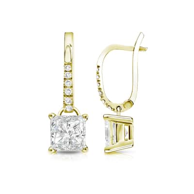 Auriya 14k Gold 1 3/4ctw Princess-cut Diamond Dangle Earrings (I-J, SI2-SI3)