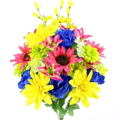 36 Stems Artificial New Dahlia, Sunflower, Peony, Hydrangea Mixed Flower Bush with Greenery
