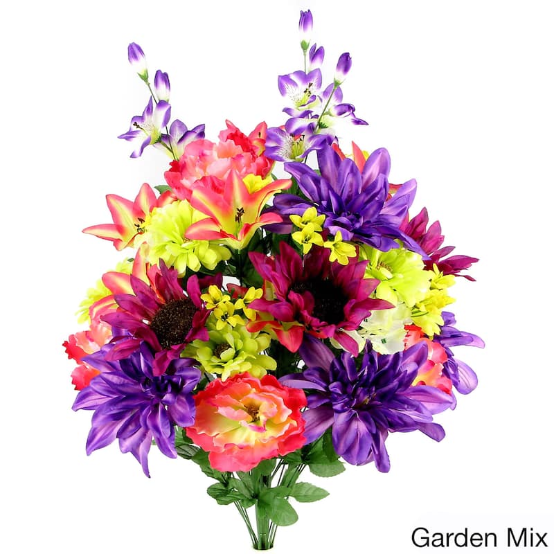 36 Stems Artificial New Dahlia, Sunflower, Peony, Hydrangea Mixed Flower Bush with Greenery