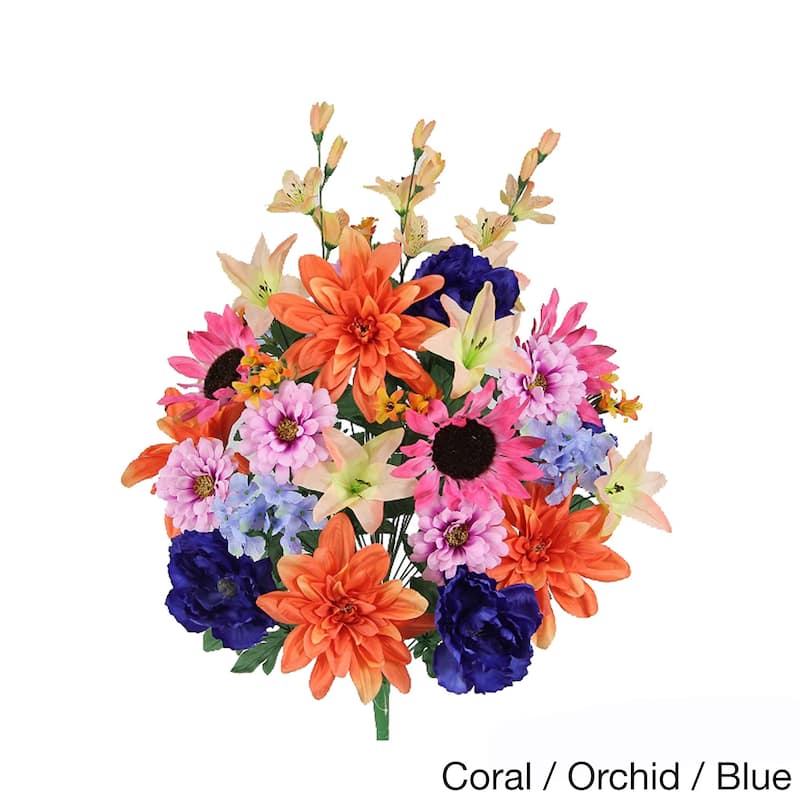 36 Stems Artificial New Dahlia, Sunflower, Peony, Hydrangea Mixed Flower Bush with Greenery