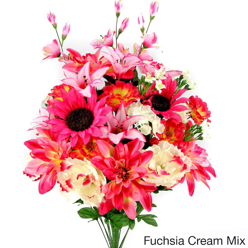 36 Stems Artificial New Dahlia, Sunflower, Peony, Hydrangea Mixed Flower Bush with Greenery