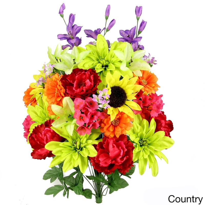 36 Stems Artificial New Dahlia, Sunflower, Peony, Hydrangea Mixed Flower Bush with Greenery - GPB3409-COUNTRY