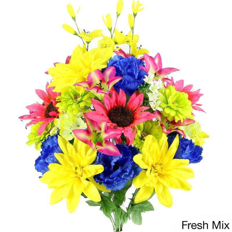 36 Stems Artificial New Dahlia, Sunflower, Peony, Hydrangea Mixed Flower Bush with Greenery