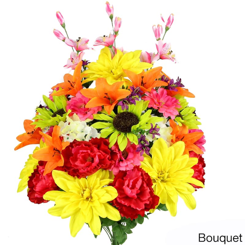 36 Stems Artificial New Dahlia, Sunflower, Peony, Hydrangea Mixed Flower Bush with Greenery