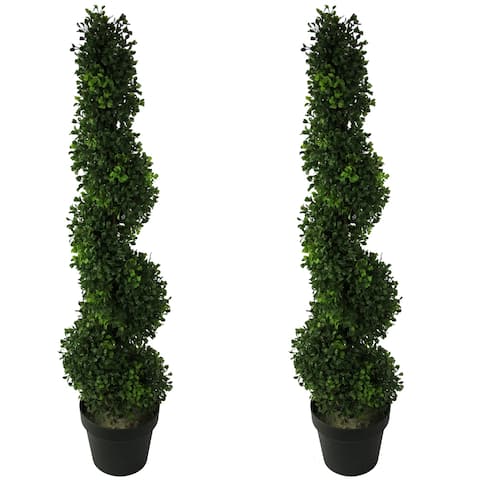 3-foot Faux BoxwoodSpiral Topiary Plant in Plastic Pots (Set of 2)