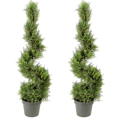 GTR4632-NATURAL-2 3-foot Artificial Cypress Spiral Topiary Tree in Pot (Set of 2)