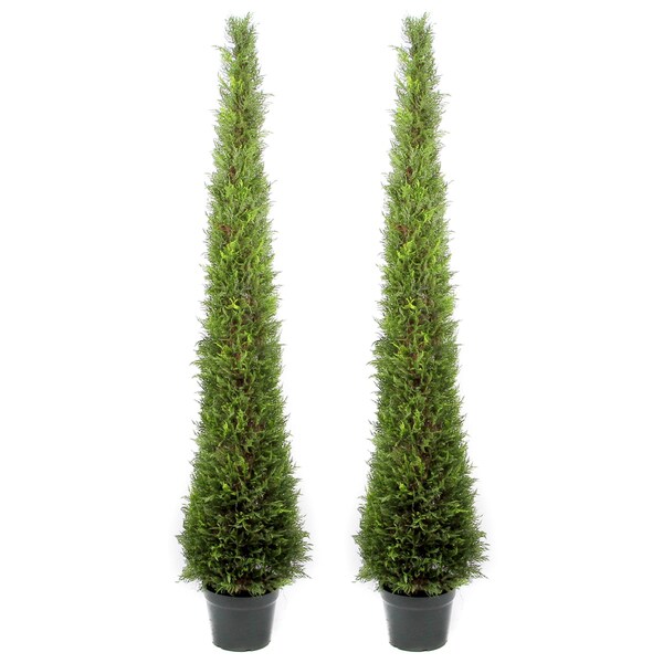 Admired By Nature 6 Foot Artificial Cypress Topiary In Resin Admired By Nature 6 Foot Artificial Cypress Topiary In Resin Pot Set Of 2