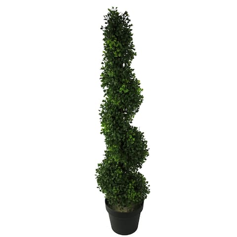 3-foot Faux Boxwood Leaves Spiral Topiary Plant Tree in Plastic Pot