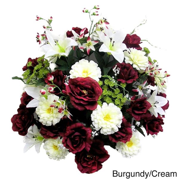 40 Stems Artificial Rose Lily Zinnia Queen Anne S Lace Mixed Flower Bush With Greenery On Sale Overstock 12972598