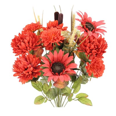 Admired by Nature Sunflower, Mum, and Zinna Multicolored Silk 18-stem Artificial Mixed Flowers Bush
