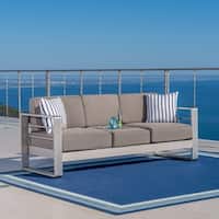Cape Coral Outdoor Sofa with Tray by Christopher Knight Home