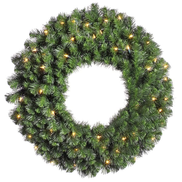 Green Artificial 30-inch Douglas Fir Wreath with 50 Clear Dura-Lit and ...