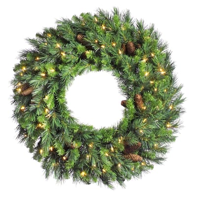 30" Cheyenne Pine Artifical Christmas Wreath - Warm White LED lights