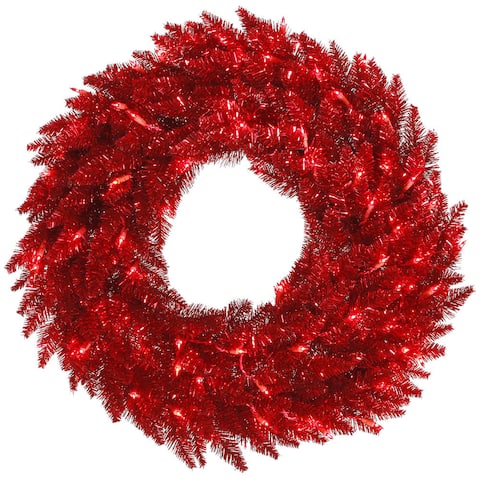 Tinsel Red Artificial 30-inch Wreath with 100 Red LED Lights