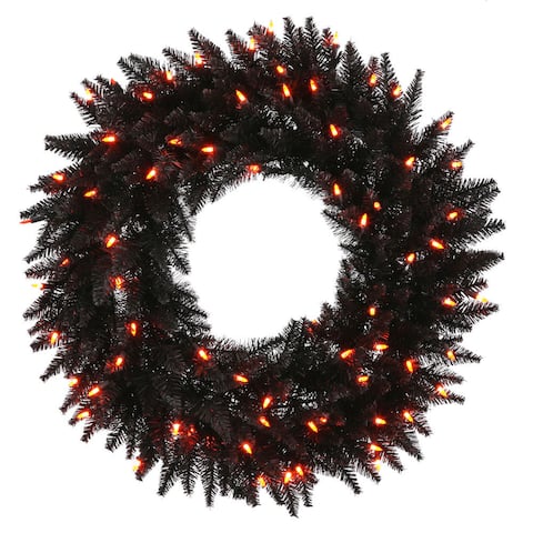Vickerman 24-inch Black Fir Wreath with 50 Orange Dura-lit Lights