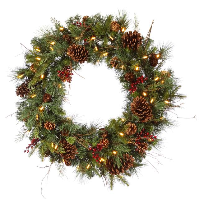 Cibola Mix Berry 30-inch Wreath with 50 Warm White LED Lights