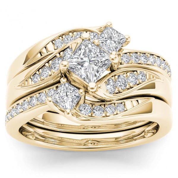 Shop De Couer 14k Yellow Gold 1ct TDW Diamond Bridal Ring Set - On Sale - Free Shipping Today ...