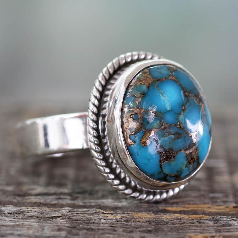 NOVICA Handmade Sterling Silver 'Blue Sky in Jaipur' Turquoise Ring (India)