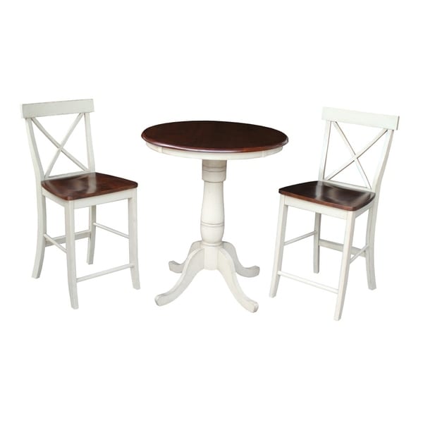 Set Of 3 Pcs 30 Inch Round Pedestal Gathering Height Table With 2 X Back Counter Height Stools