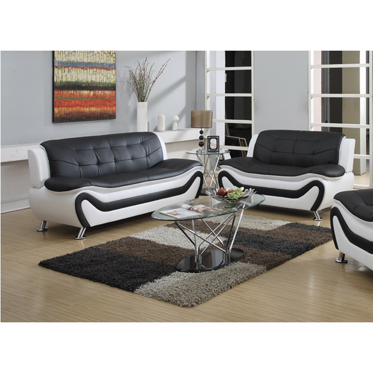 2Pc Contemporary Modern Leather Sofa & Loveseat Set Living Room Furniture 