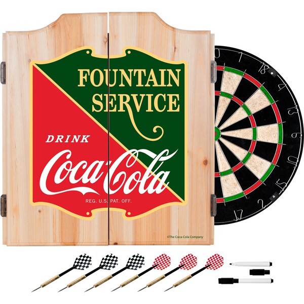 Coca Cola Dart Cabinet Set with Darts and Board - Fountain Service