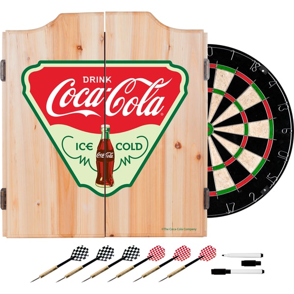 Coca Cola Dart Cabinet Set with Darts and Board - Ice Cold