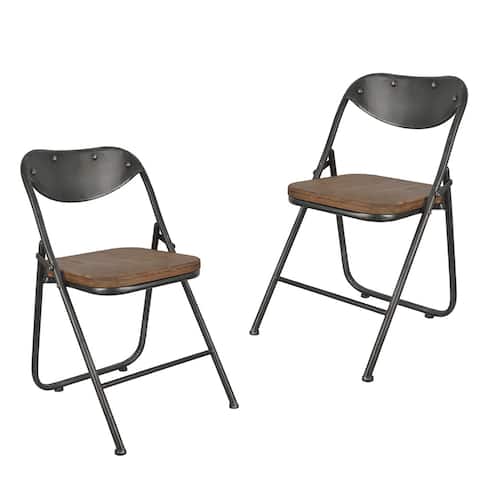 Decor Therapy Vintage Wood Seat Folding Chairs (Set of 2)