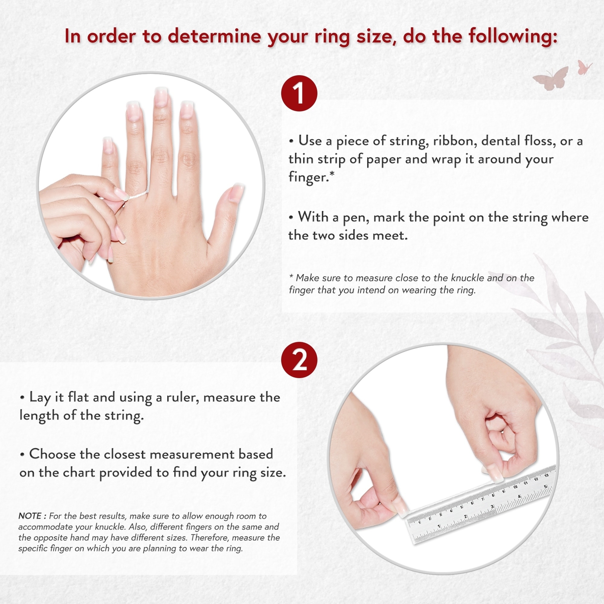 ring size hand chart