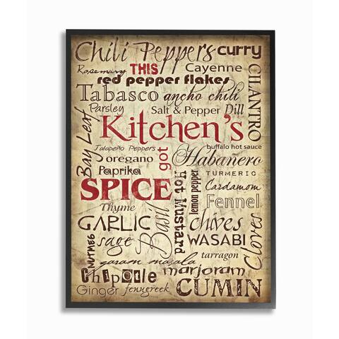 Kitchen Spices Typography Framed Giclee Texturized Art